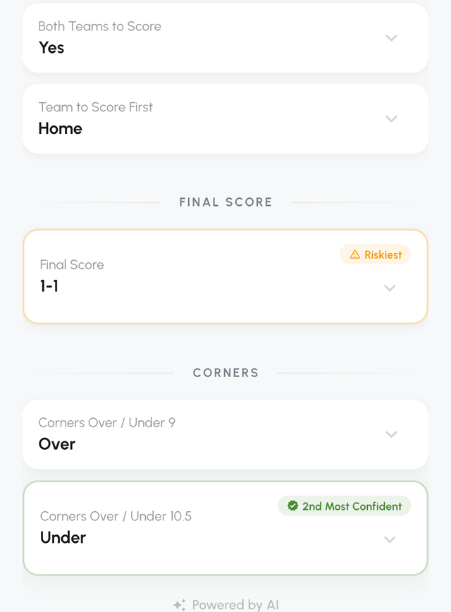 Tips for team to score first, final score and corners lines
